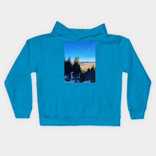 coniferous trees on the top of mountain hills Kids Hoodie